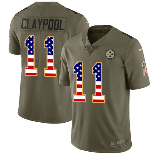 Nike Steelers #11 Chase Claypool Olive/USA Flag Youth Stitched NFL Limited 2017 Salute To Service Jersey